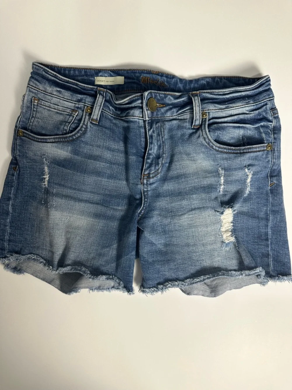 Kut from the Kloth Medium Blue Distressed Cutoff Denim Shorts 8 - Picture 2 of 8
